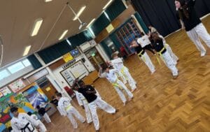 Children learning Taekwon-Do in a beginners class in Stevenage