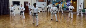 HSTS Taekwon-Do Stevenage black belt class practicing advanced techniques